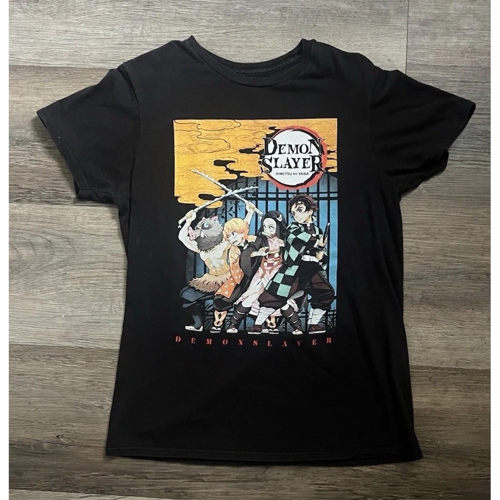 Anime y2k Demon Slayer: Kimetsu no Yaiba Black Graphic T-Shirt Size M